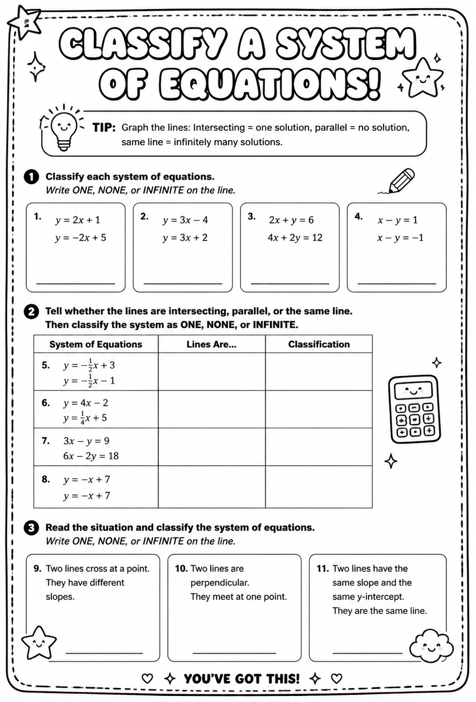 Classify a system of equations