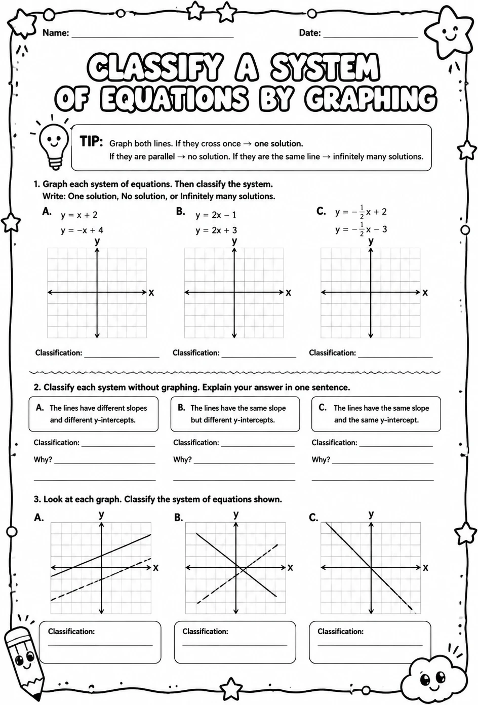 Classify a system of equations by graphing