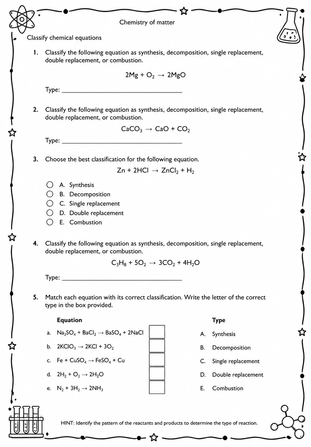 Classify chemical equations
