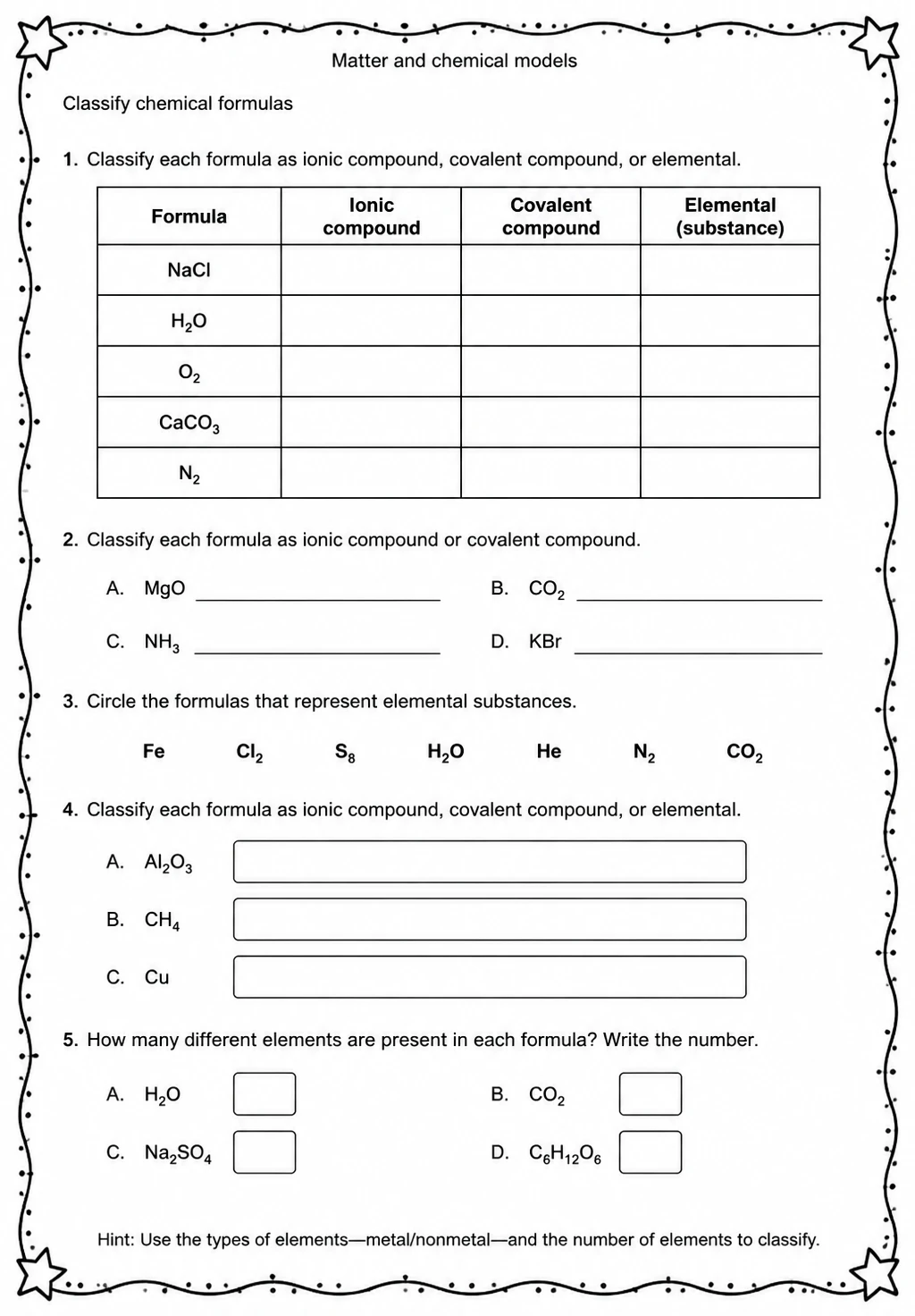 Classify chemical formulas