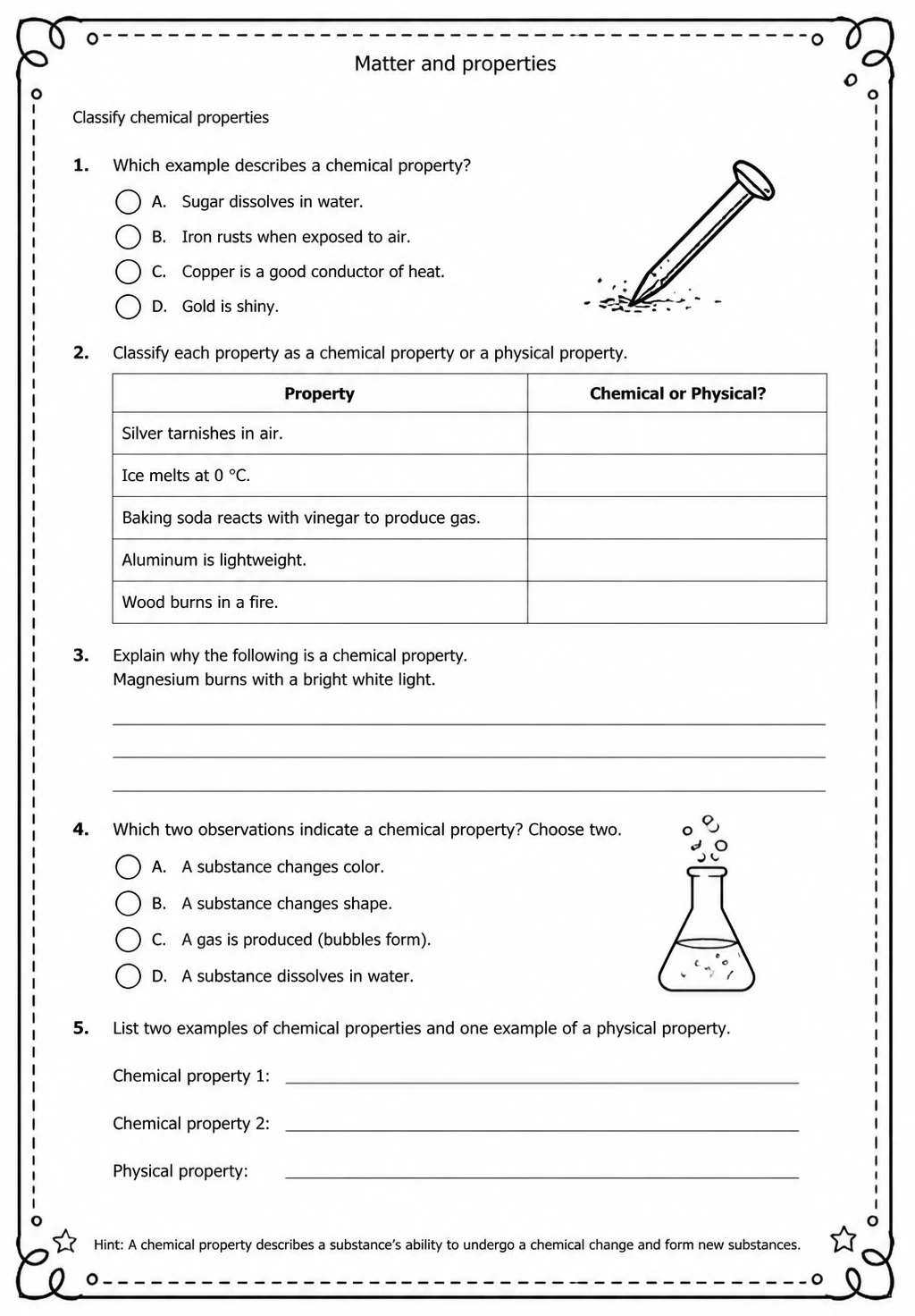 Classify chemical properties