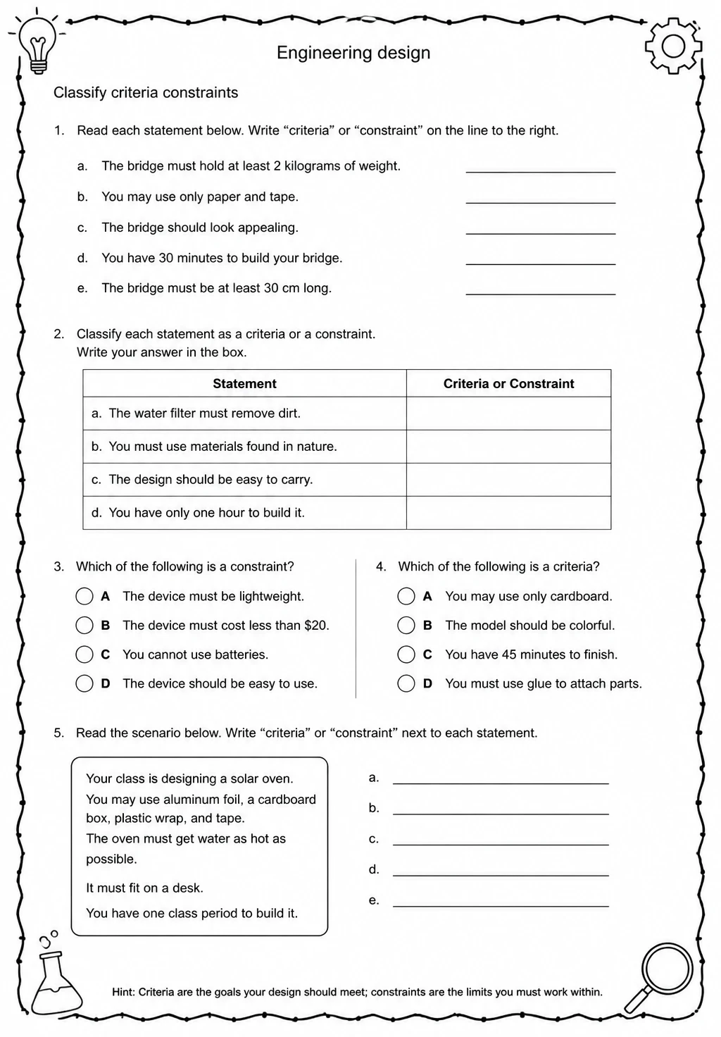 Classify criteria constraints