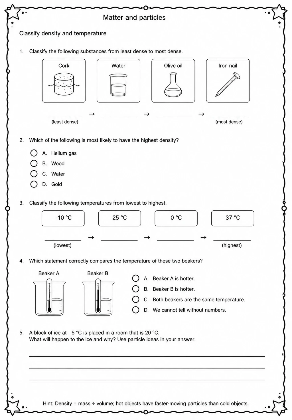 Classify density and temperature