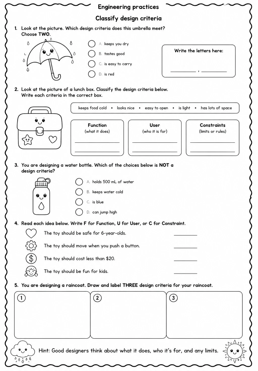 Classify design criteria