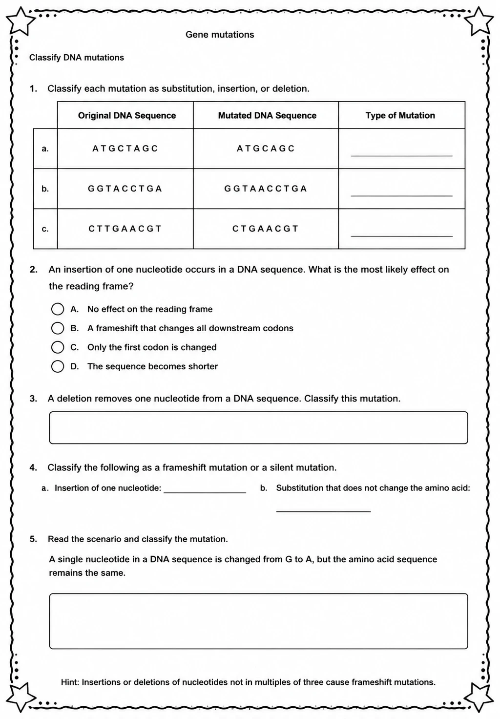 Classify DNA mutations