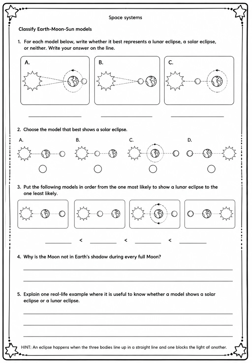 Classify Earth-Moon-Sun models