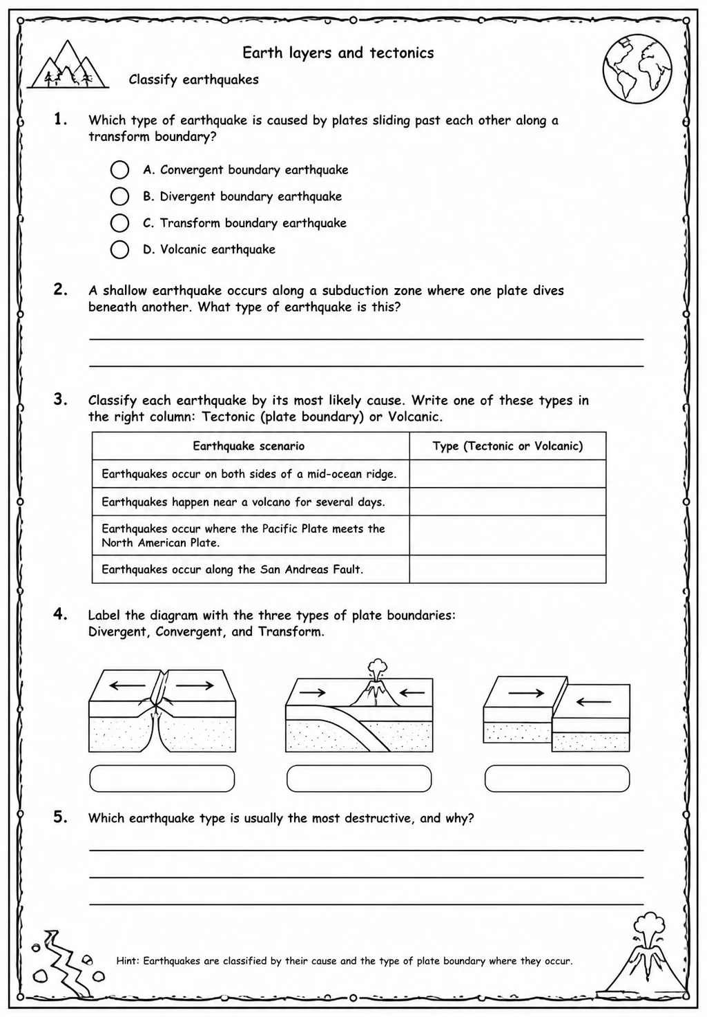 Classify earthquakes