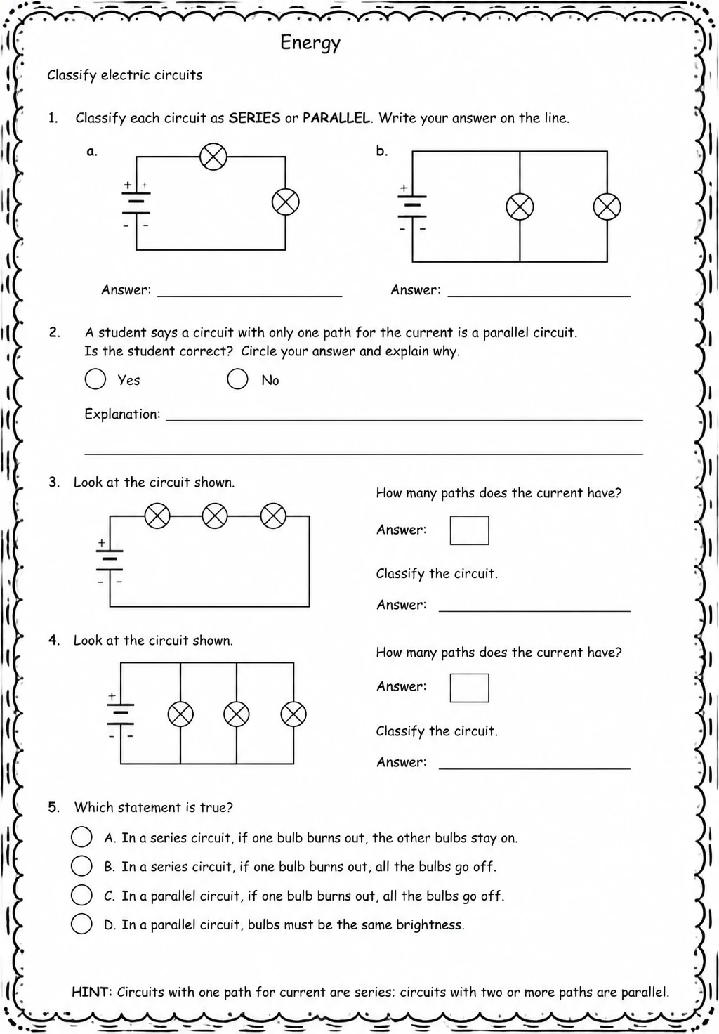 Classify electric circuits