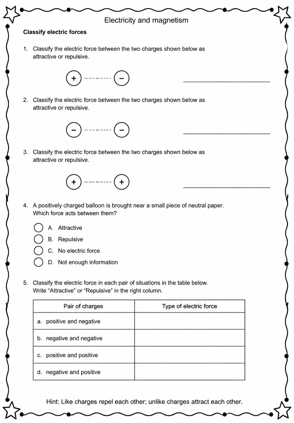 Classify electric forces
