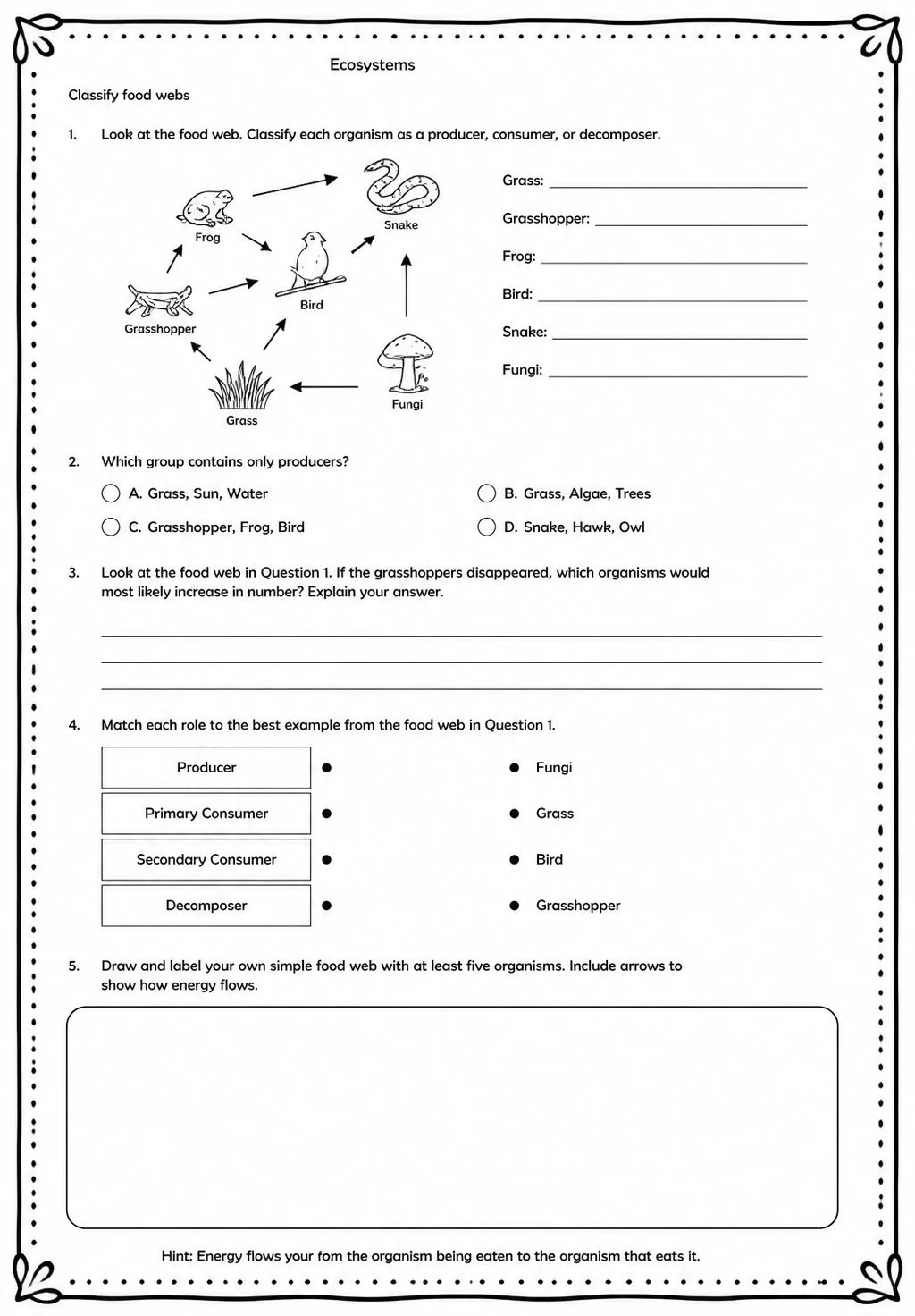 Classify food webs