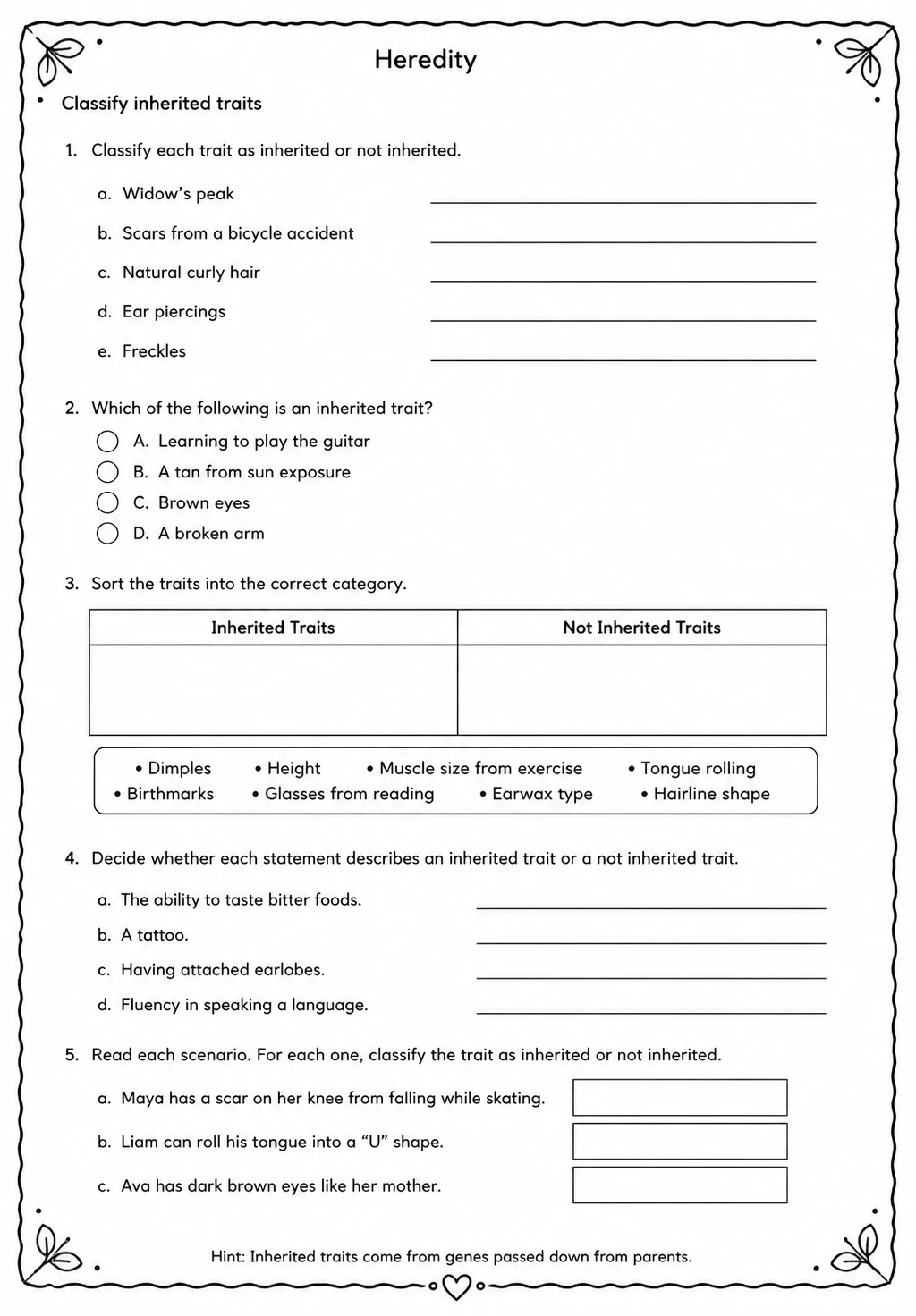 Classify inherited traits