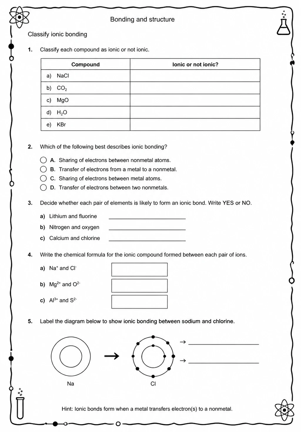 Classify ionic bonding