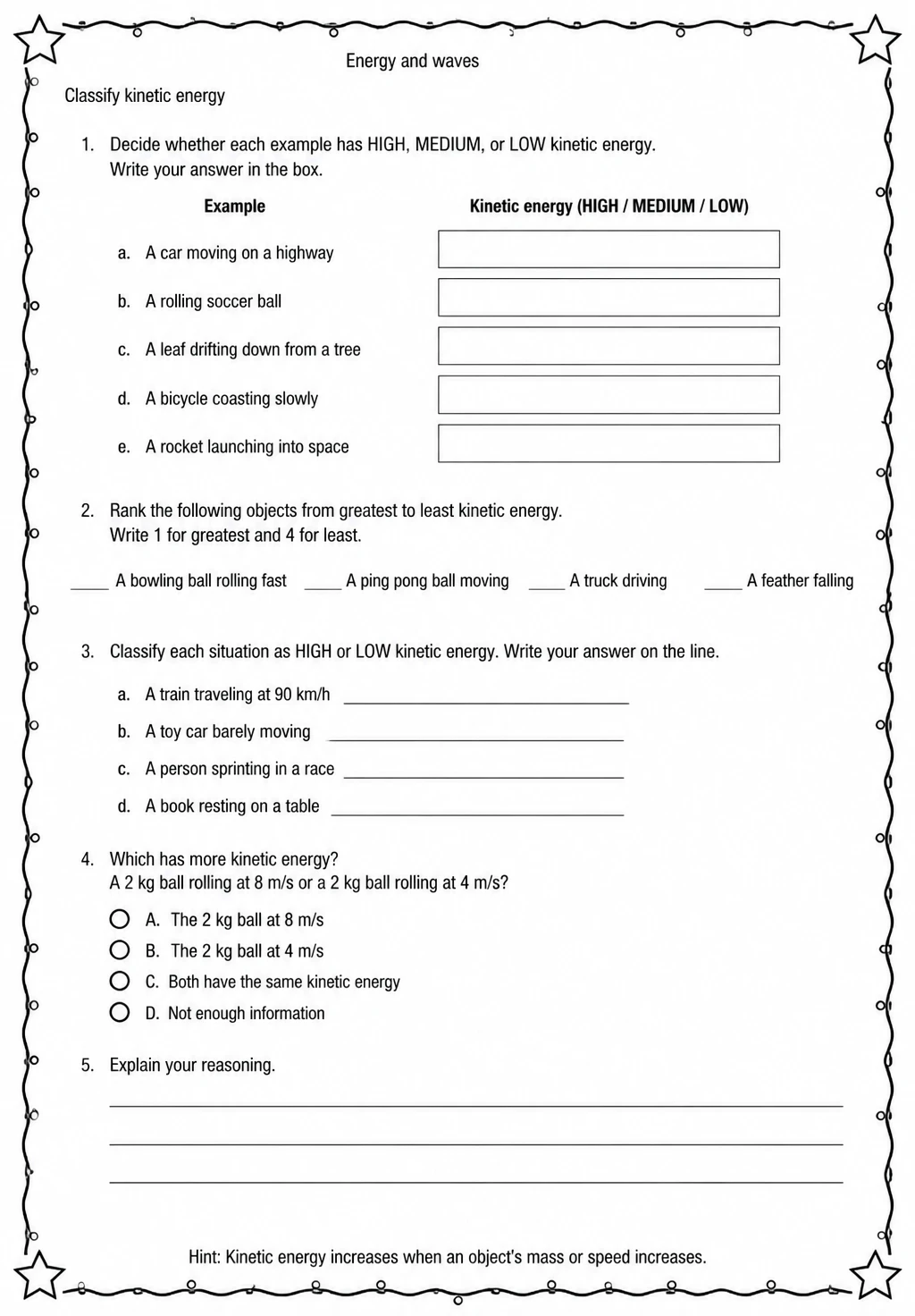 Classify kinetic energy