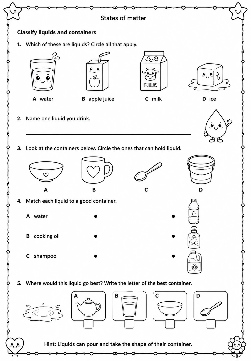 Classify liquids and containers