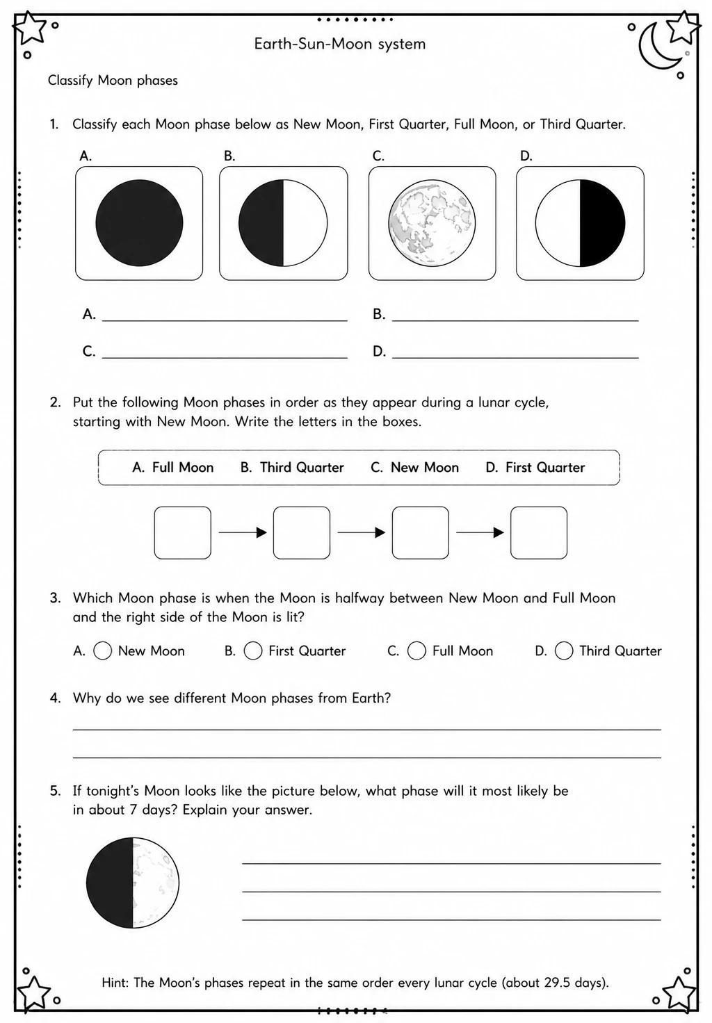 Classify Moon phases