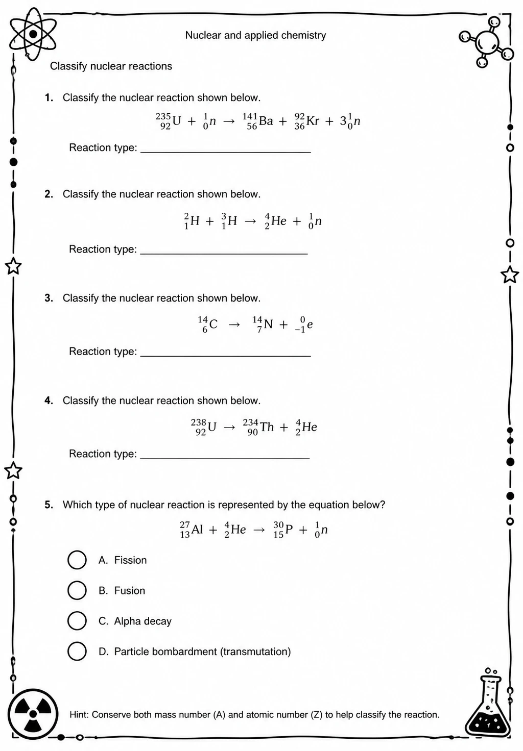 Classify nuclear reactions