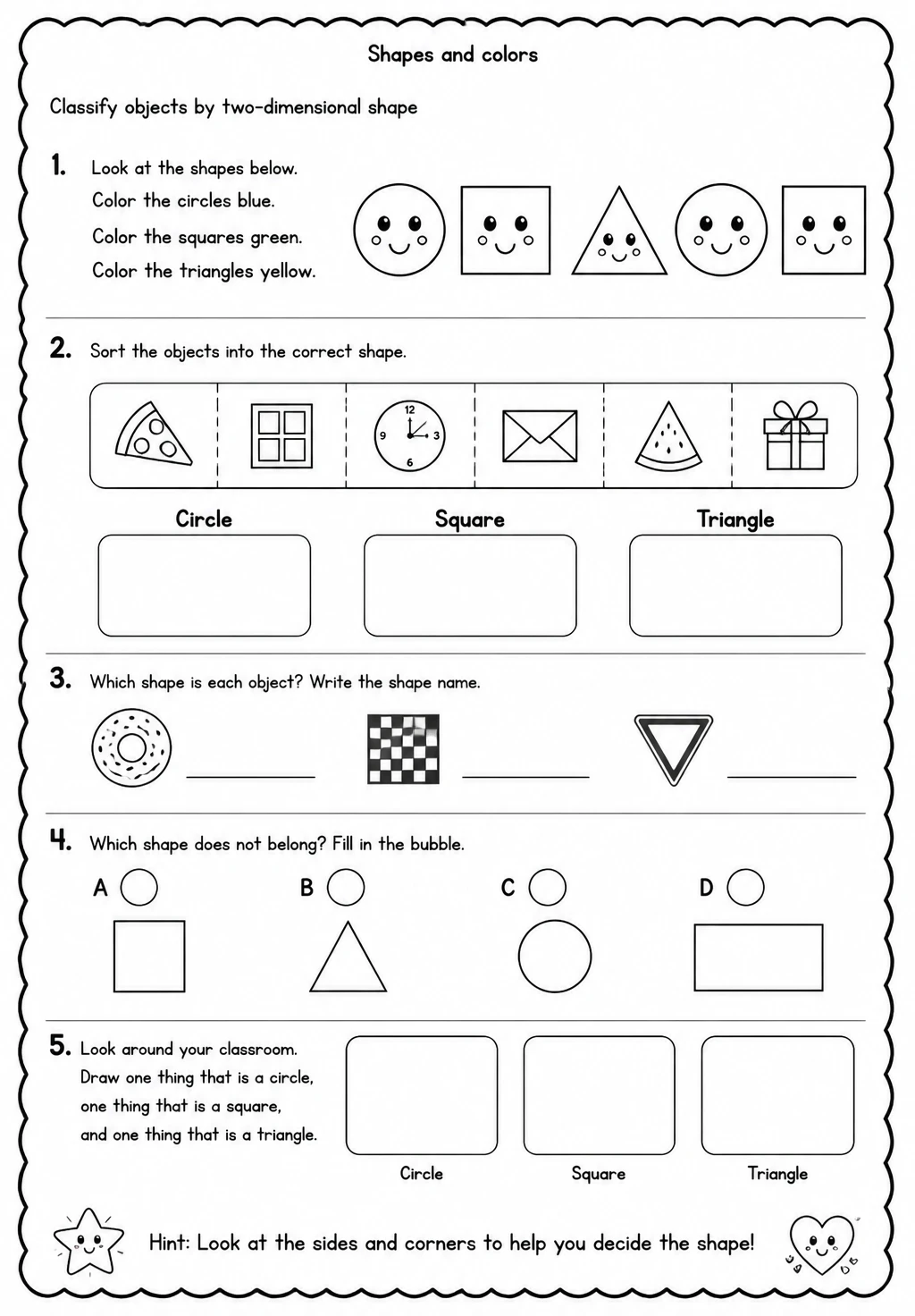 Classify objects by two-dimensional shape