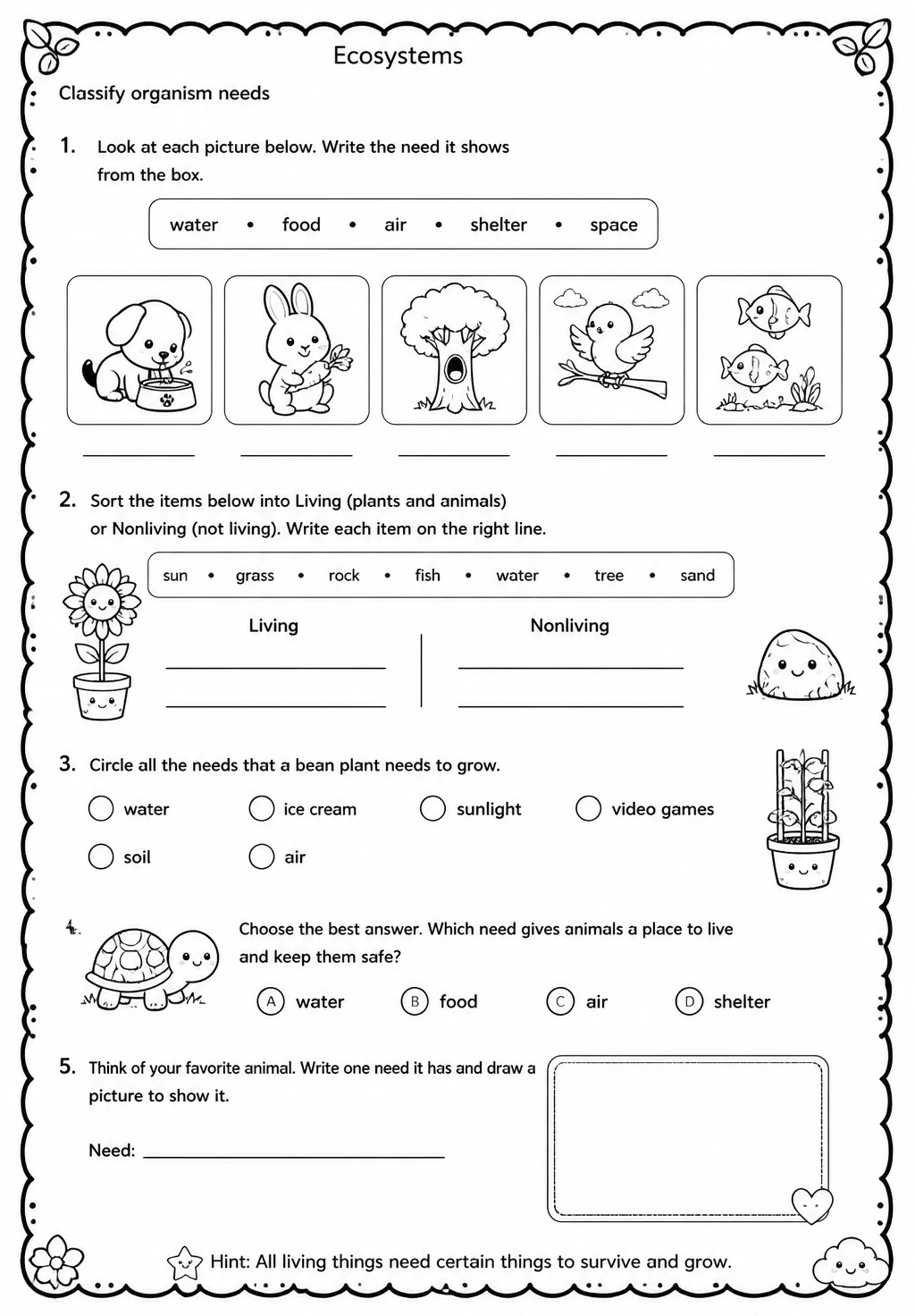 Classify organism needs