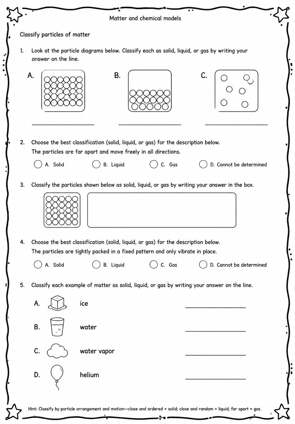 Classify particles of matter