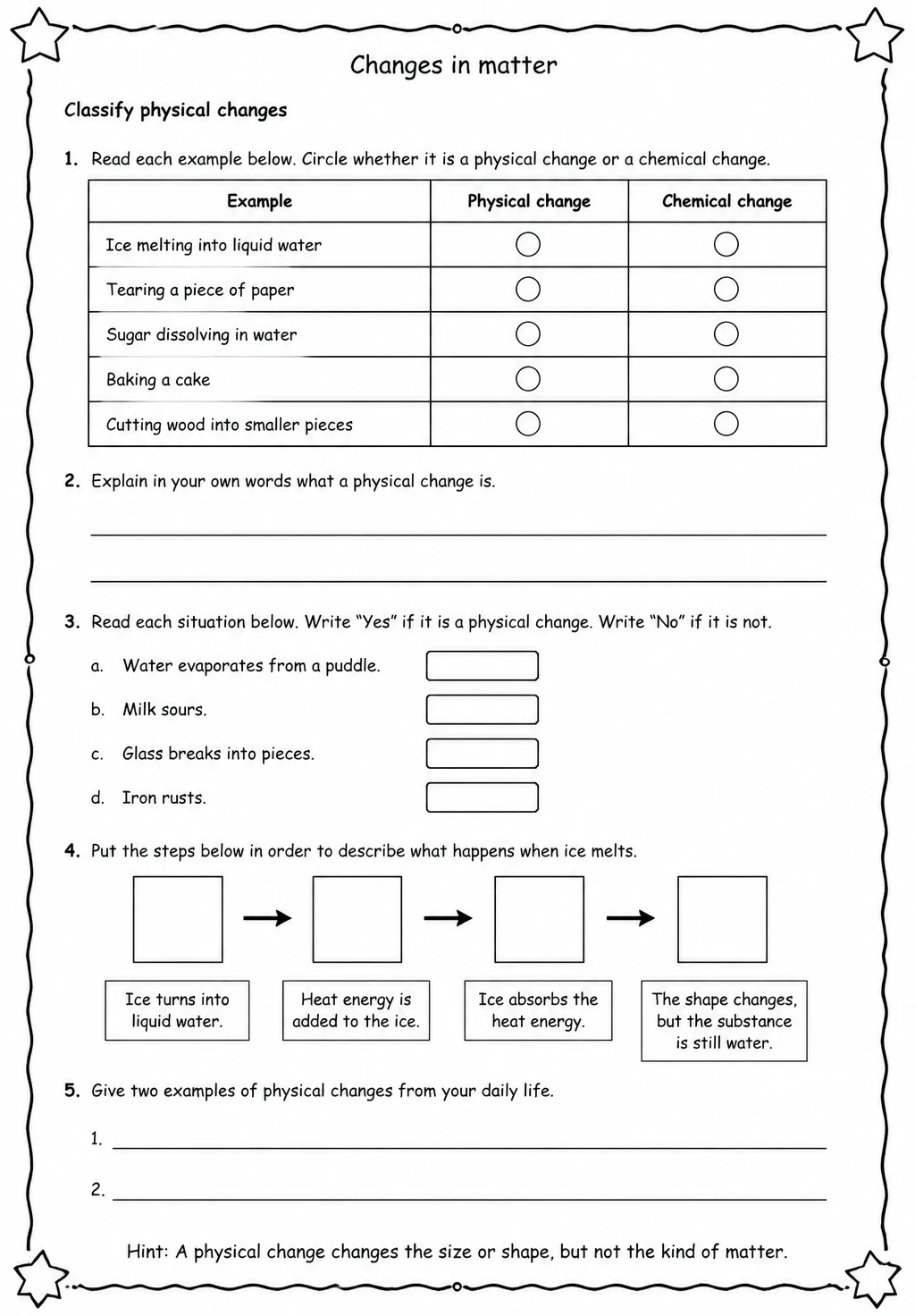 Classify physical changes