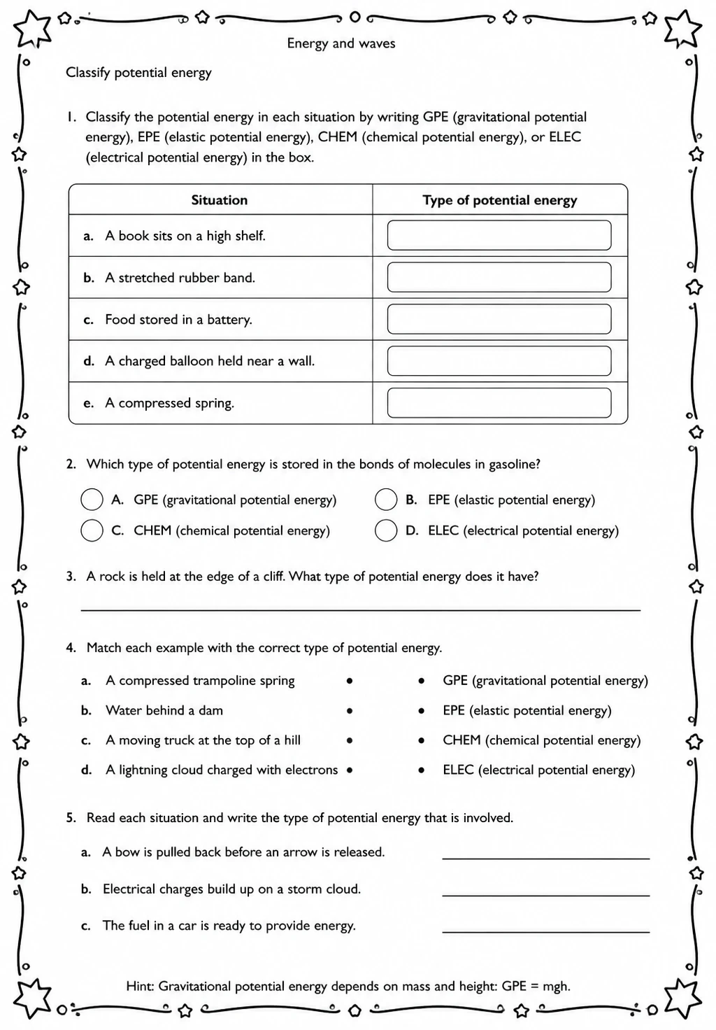 Classify potential energy