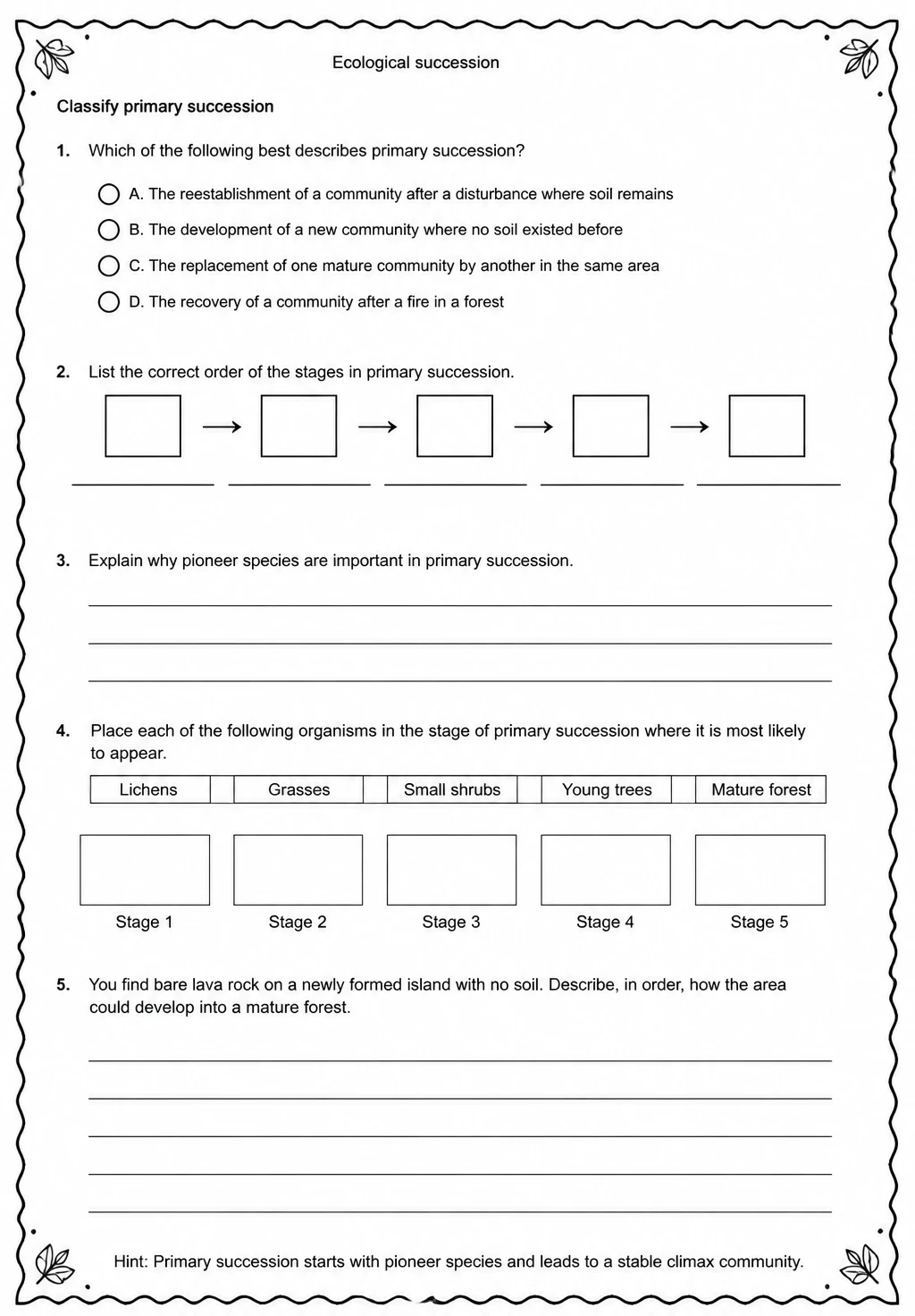 Classify primary succession