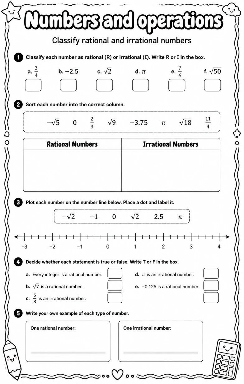 Classify rational and irrational numbers