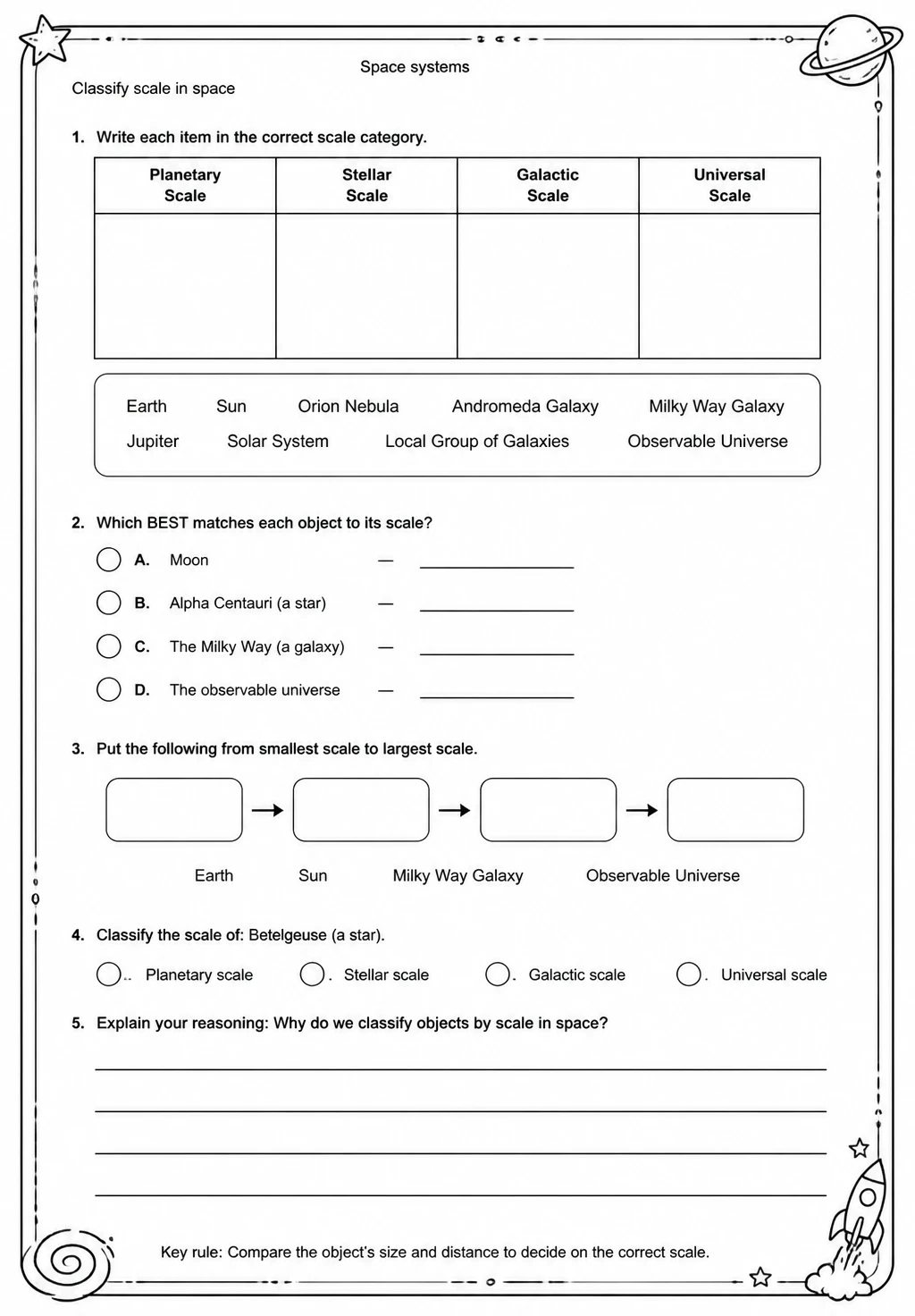 Classify scale in space