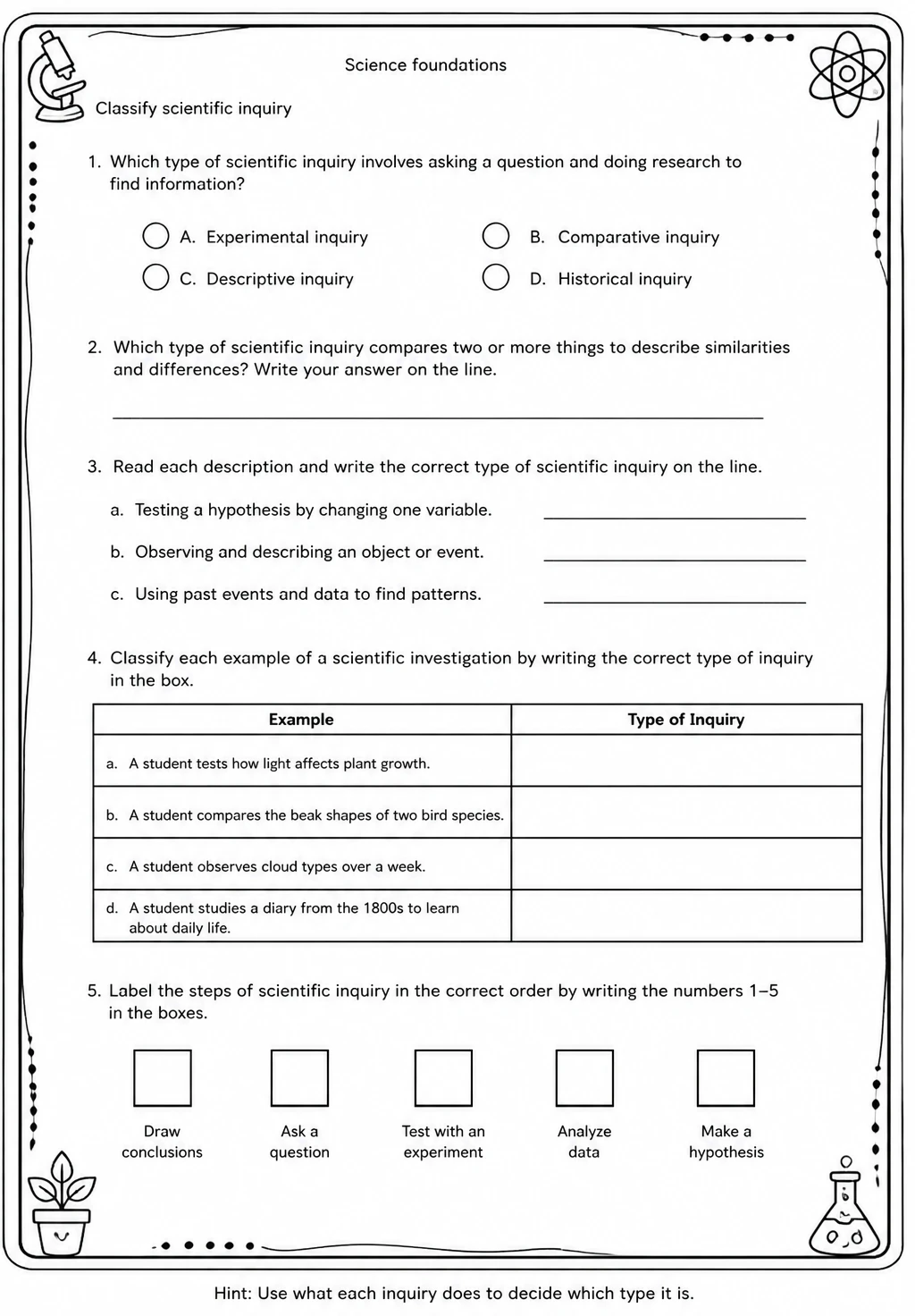Classify scientific inquiry