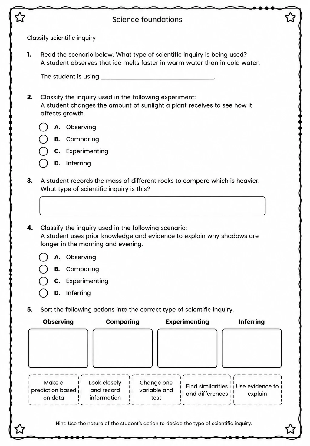 Classify scientific inquiry