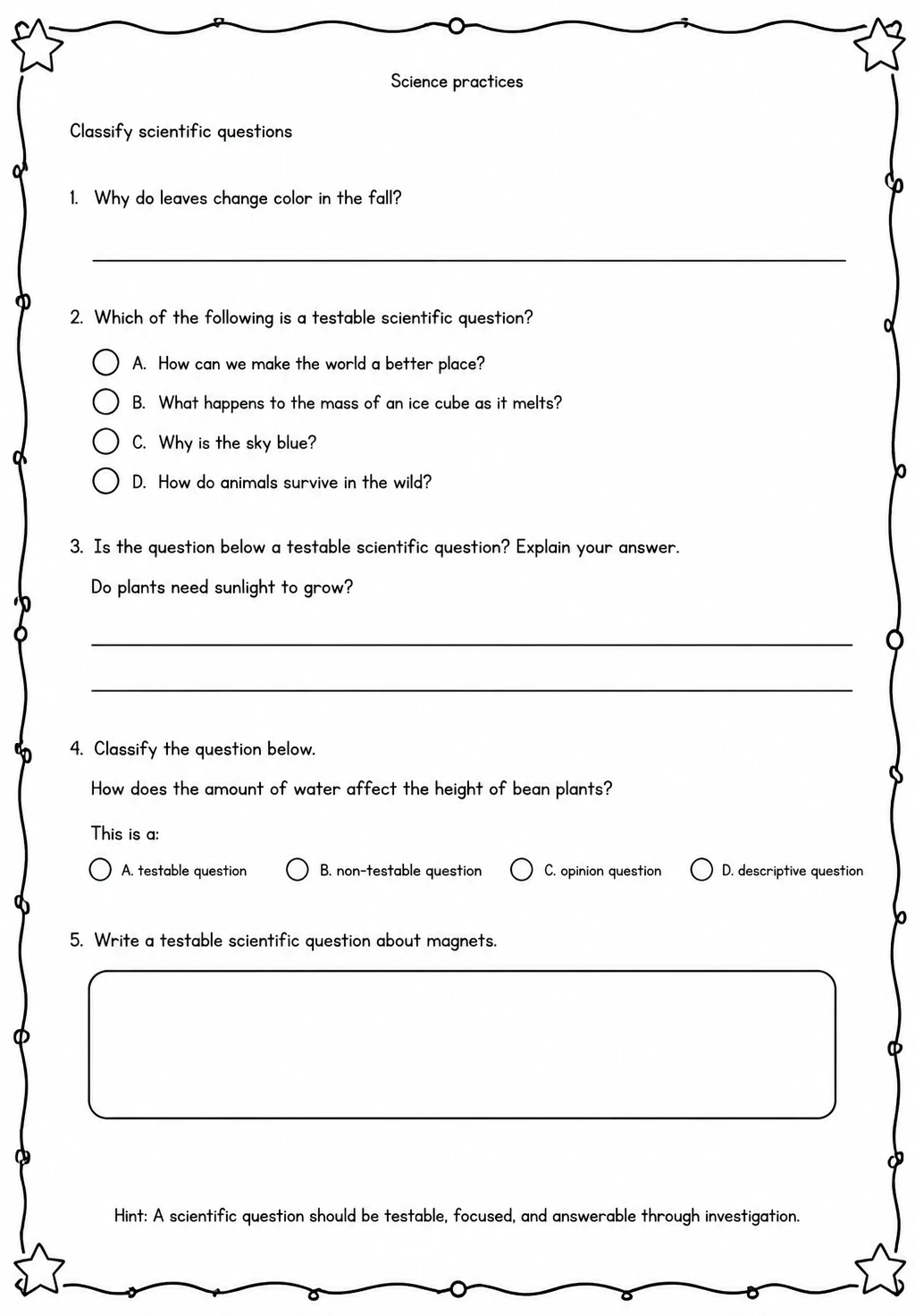 Classify scientific questions