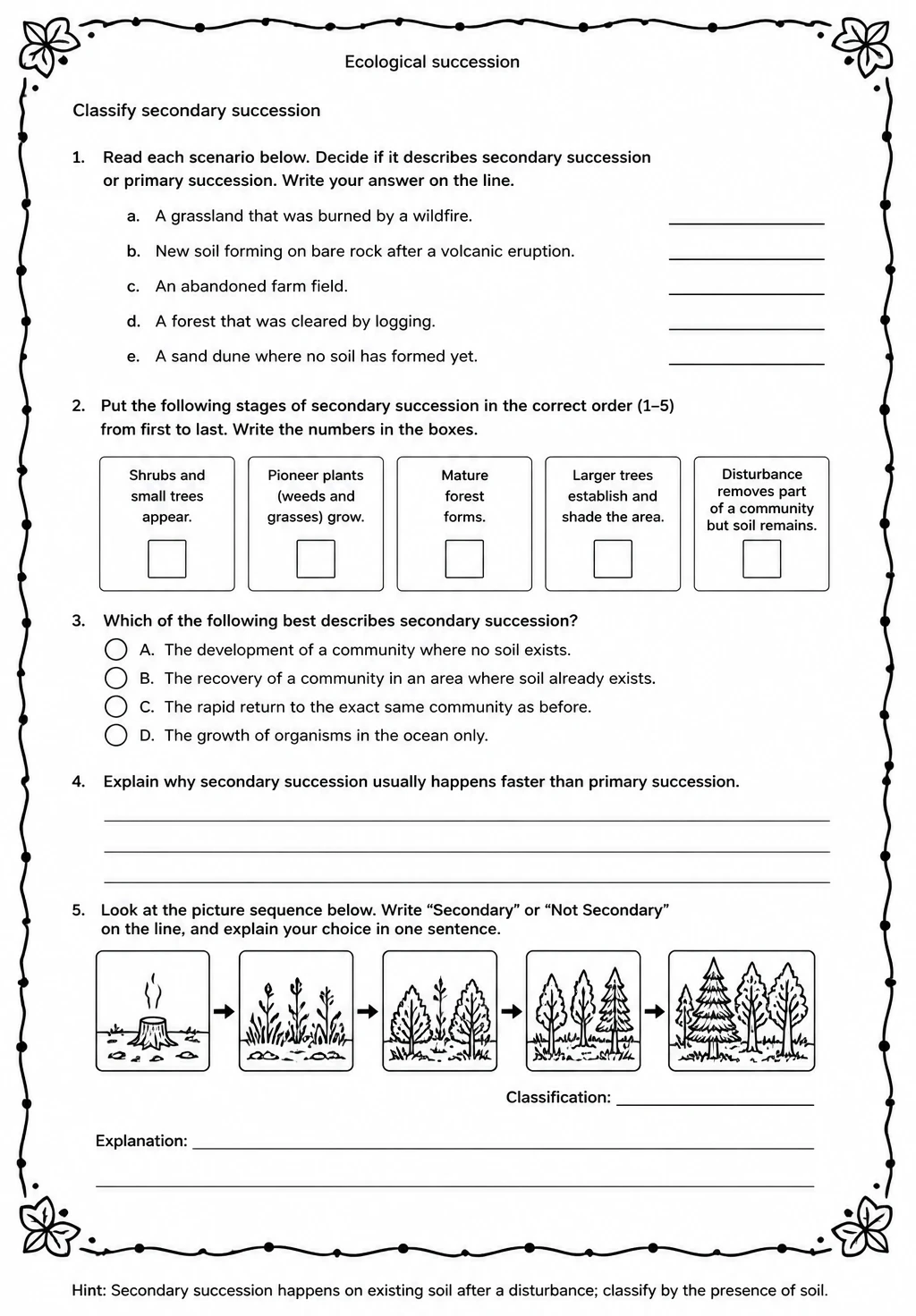 Classify secondary succession