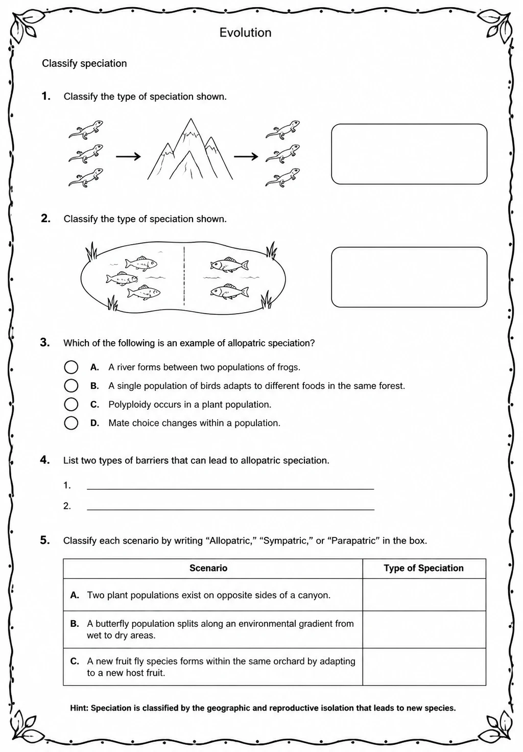 Classify speciation