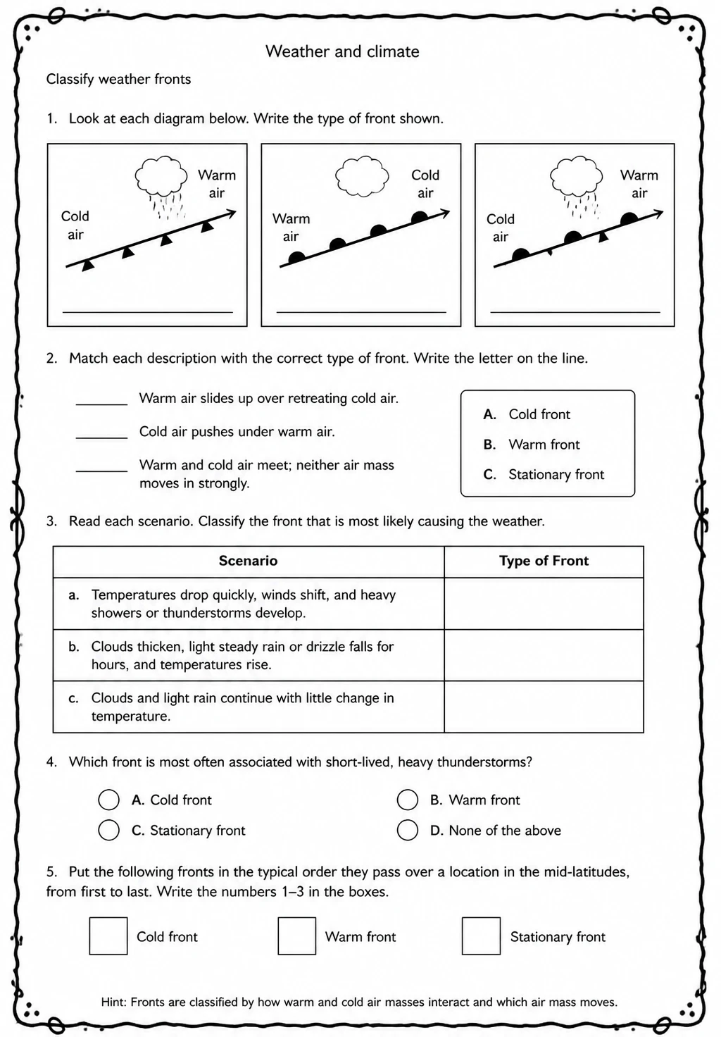 Classify weather fronts