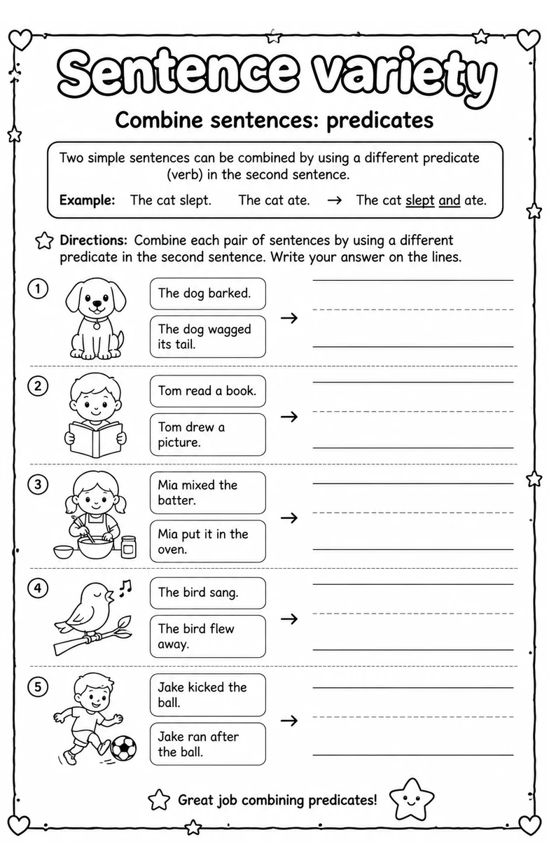 Combine sentences: predicates