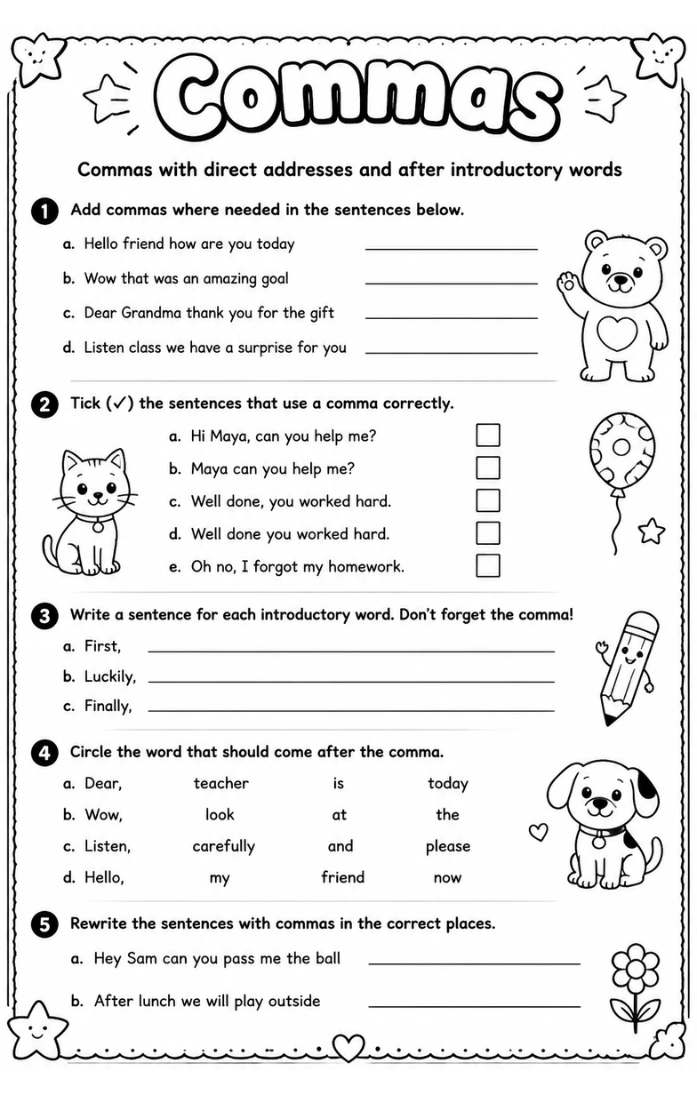 Commas with direct addresses and after introductory words