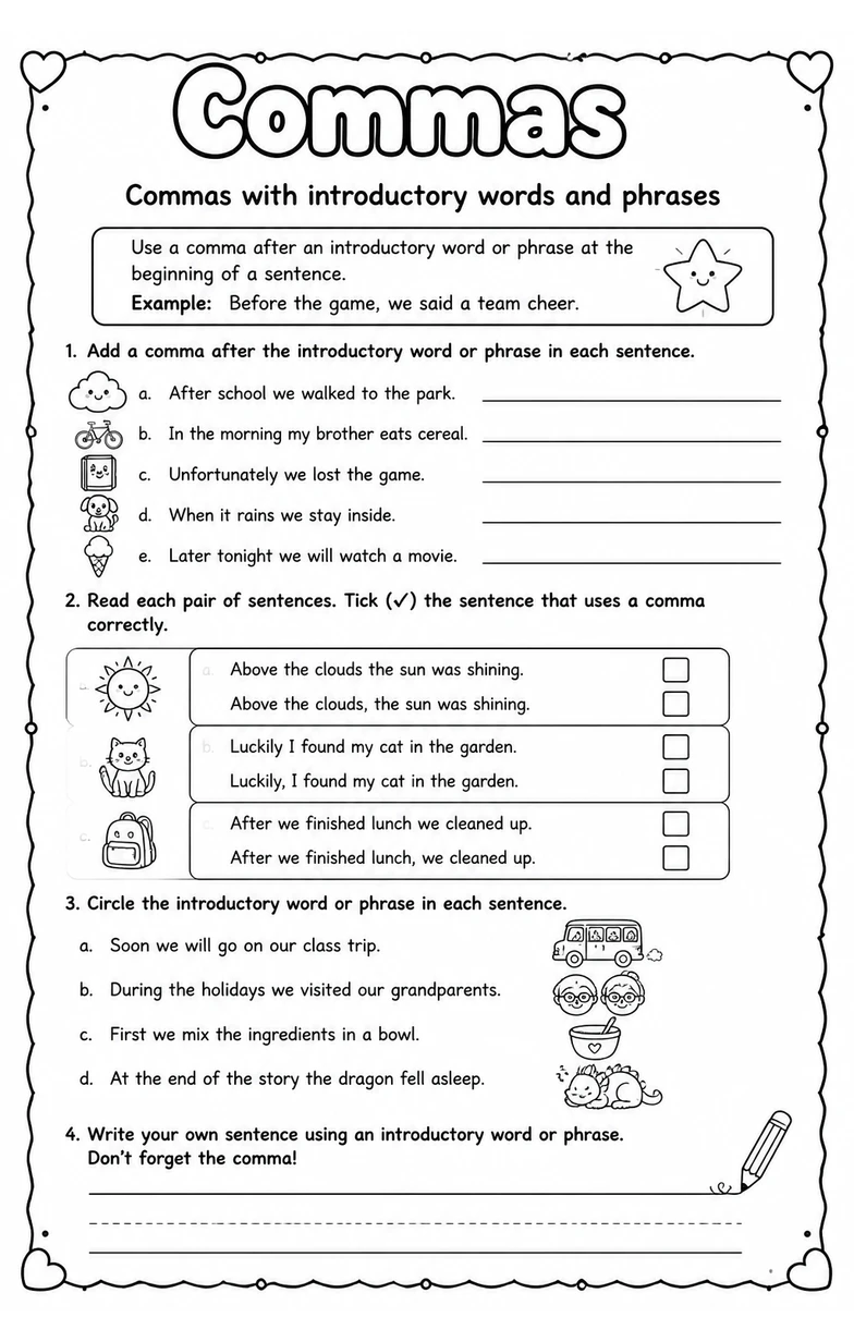Commas with introductory words and phrases