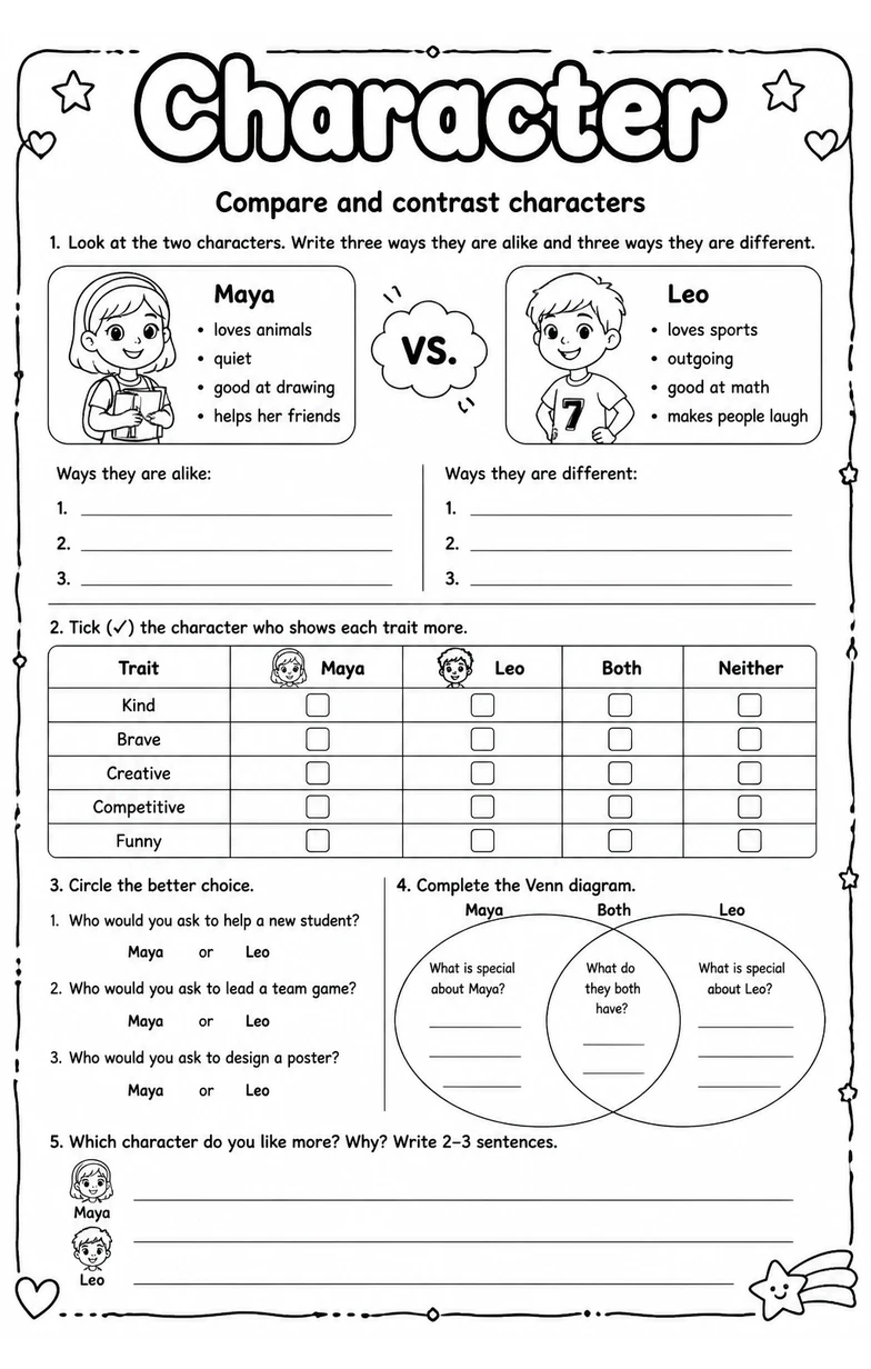 Compare and contrast characters