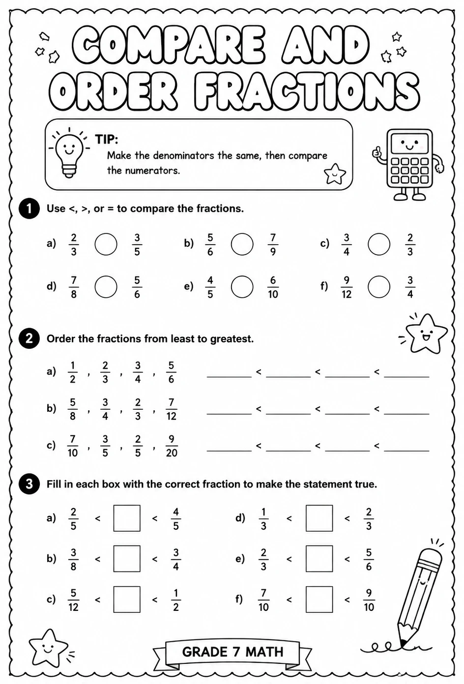 Compare and order fractions