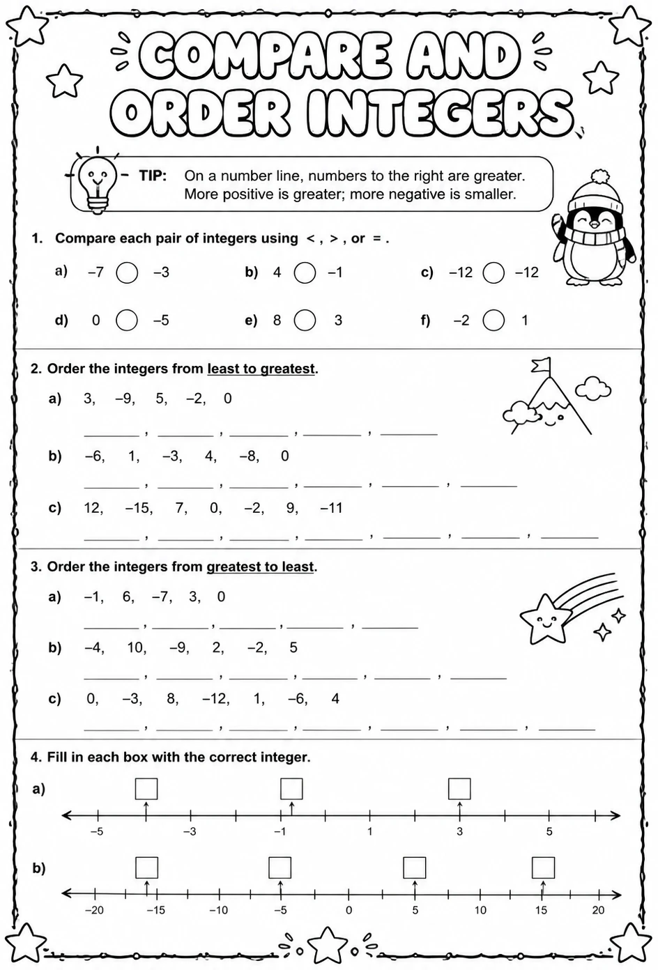 Compare and order integers