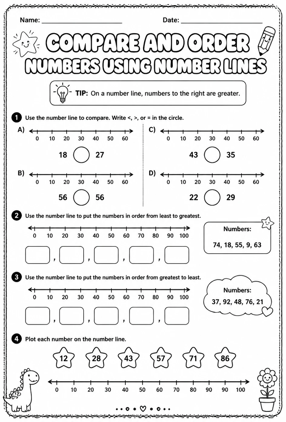 Compare and order numbers using number lines