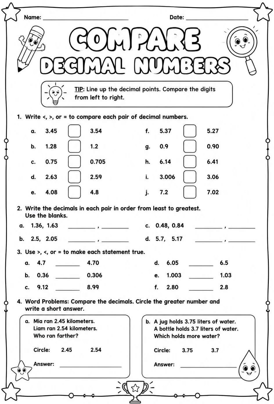 Compare decimal numbers