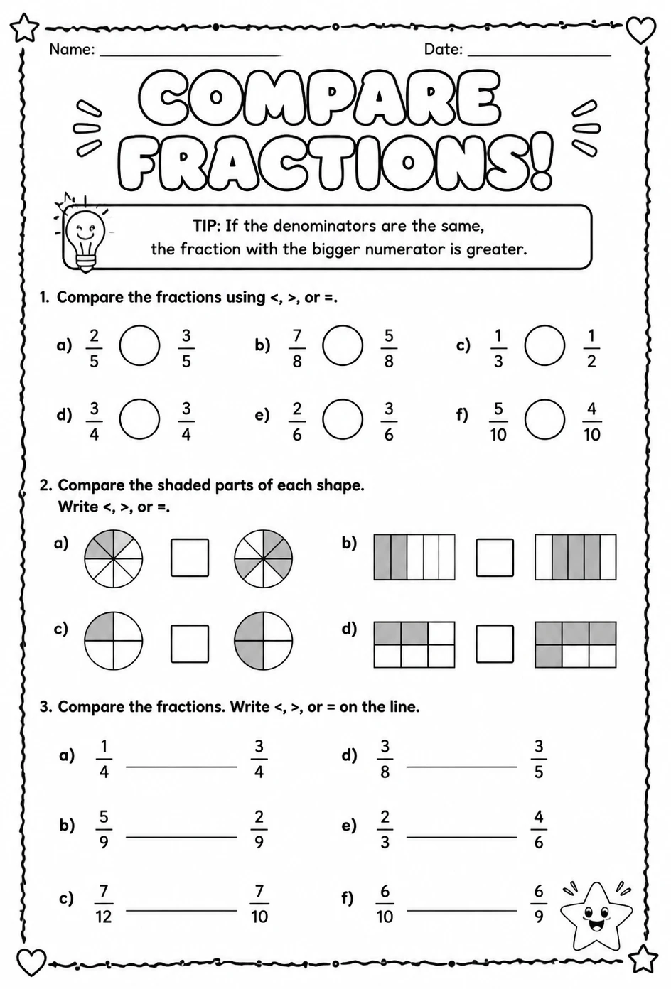 Compare fractions
