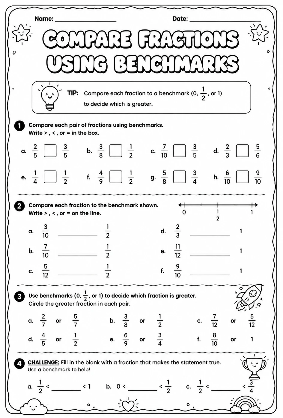 Compare fractions using benchmarks