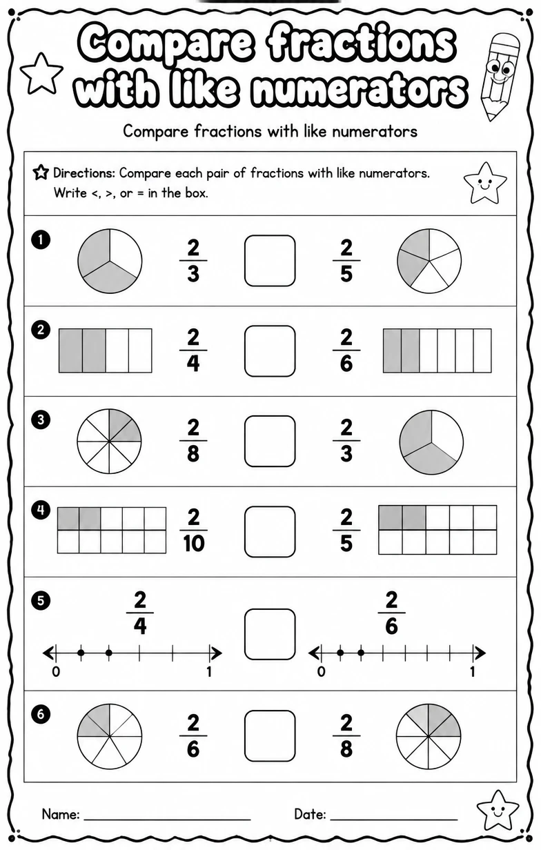 Compare fractions with like numerators