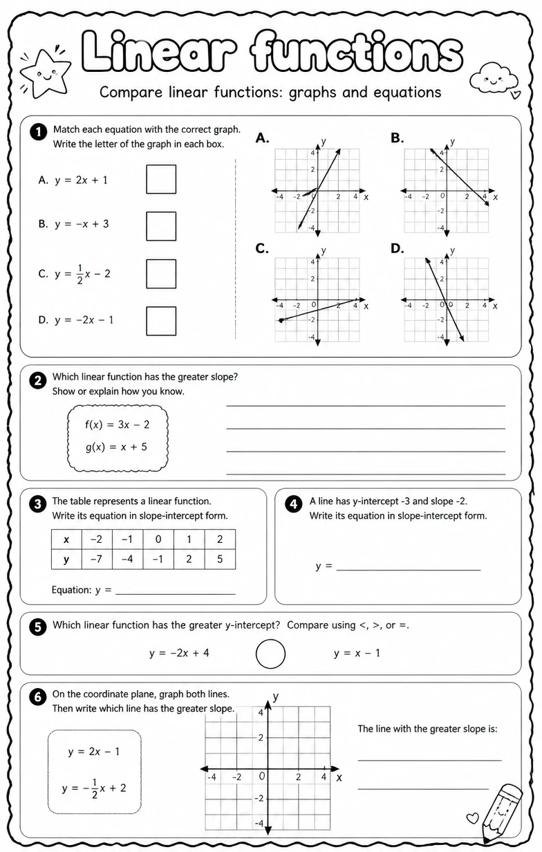 Compare linear functions: graphs and equations