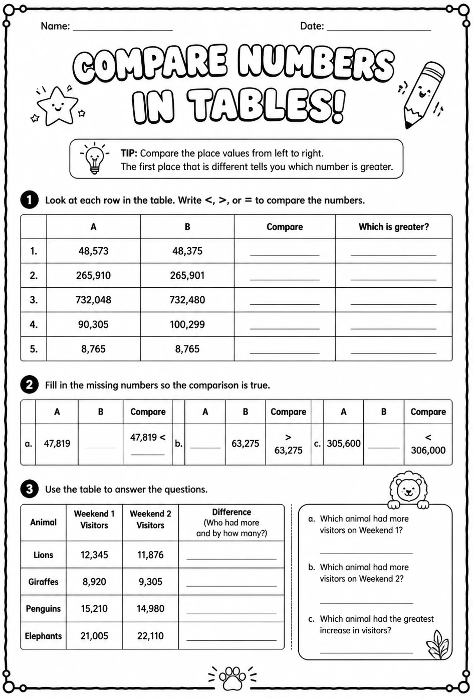 Compare numbers in tables