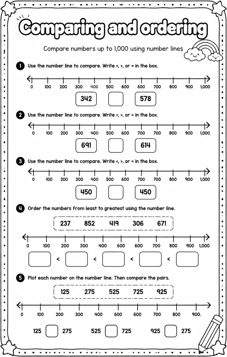 Compare numbers up to 1,000 using number lines