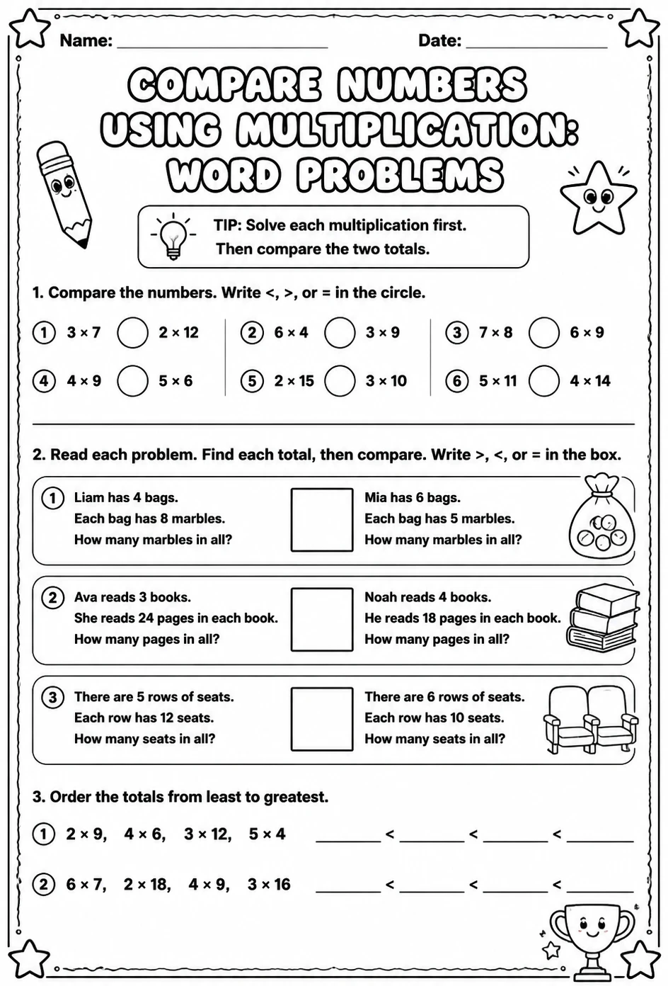 Compare numbers using multiplication: word problems