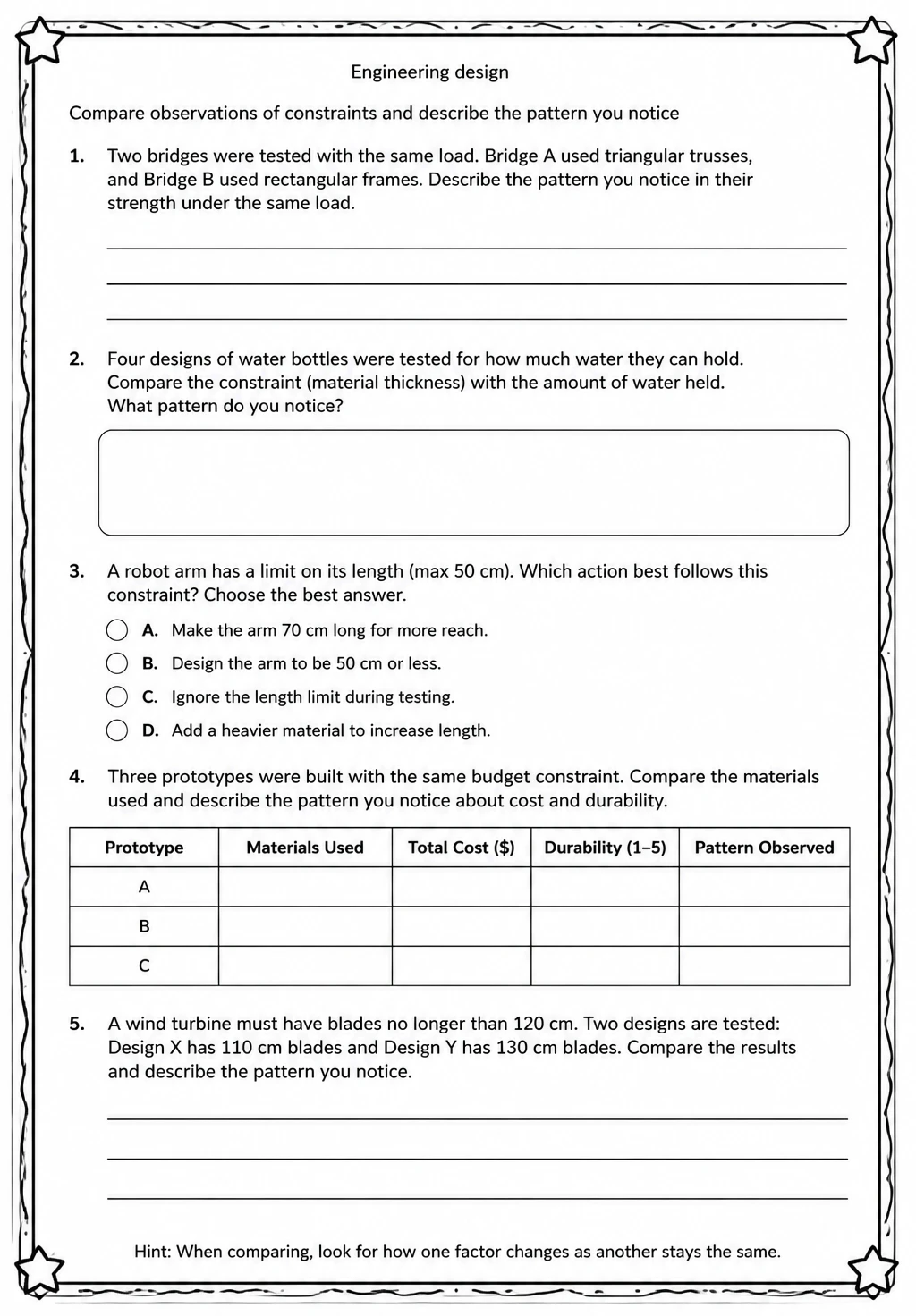 Compare observations of constraints and describe the pattern you notice